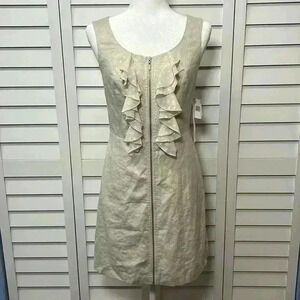 Kensie Linen Blend Sleeveless Lace Embroidered Ruffle Sheath Dress Size S NWT